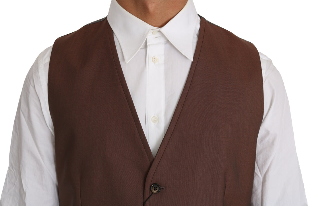 Dolce &amp; Gabbana Brown Wool Silk Waistcoat Vest by Dolce &amp; Gabbana outlet now on sale