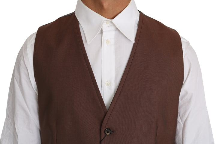 Dolce &amp; Gabbana Brown Wool Silk Waistcoat Vest by Dolce &amp; Gabbana outlet now on sale