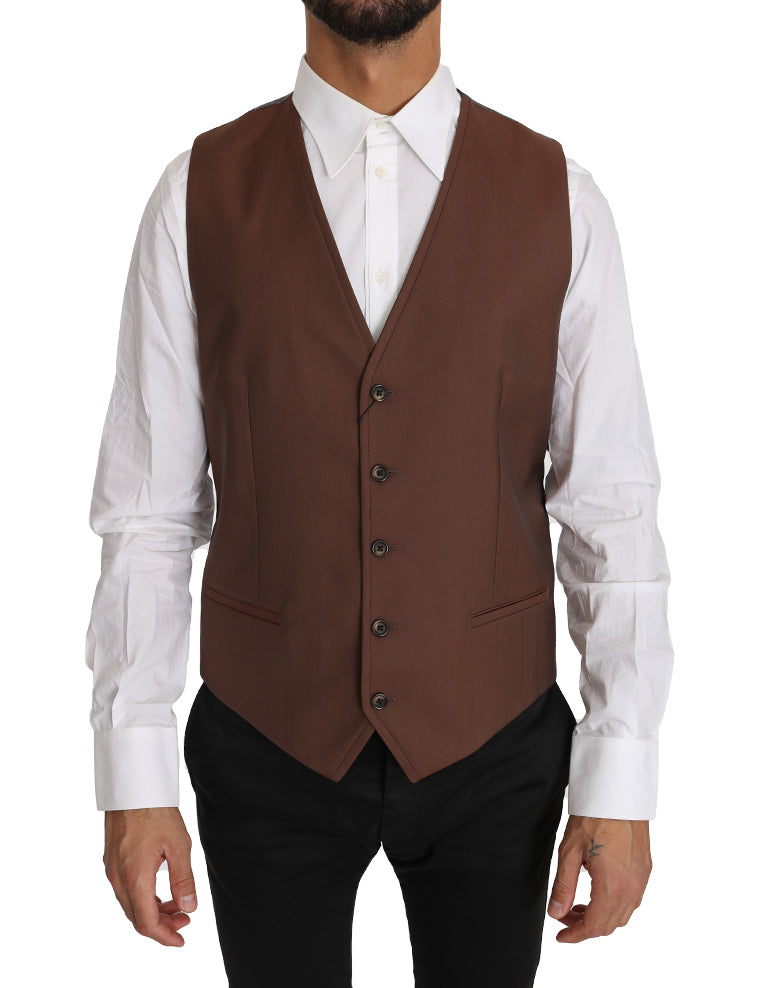 Dolce &amp; Gabbana Brown Wool Silk Waistcoat Vest by Dolce &amp; Gabbana outlet now on sale