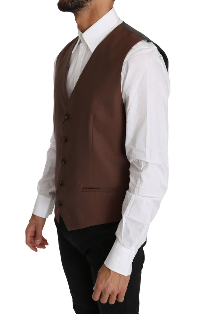 Dolce &amp; Gabbana Brown Wool Silk Waistcoat Vest by Dolce &amp; Gabbana outlet now on sale