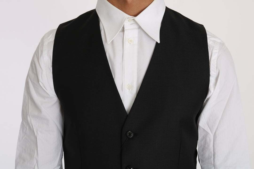 Dolce &amp; Gabbana Sample Sale Dolce &amp; Gabbana Black Solid Wool Silk Waistcoat Vest - | Designer outlet
