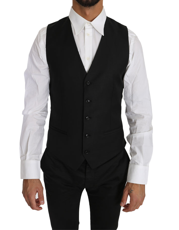 Dolce &amp; Gabbana Sample Sale Dolce &amp; Gabbana Black Solid Wool Silk Waistcoat Vest - | Designer outlet