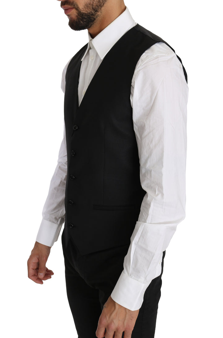 Dolce &amp; Gabbana Sample Sale Dolce &amp; Gabbana Black Solid Wool Silk Waistcoat Vest - | Designer outlet