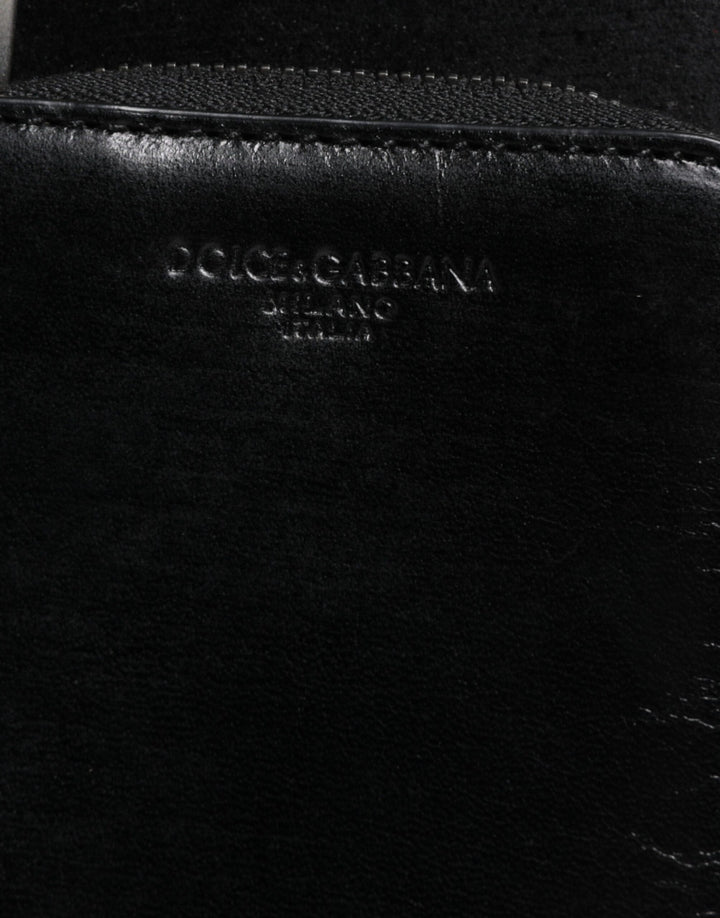 Dolce & Gabbana Black Horse Leather Zip Logo Shoulder Neck Strap Wallet