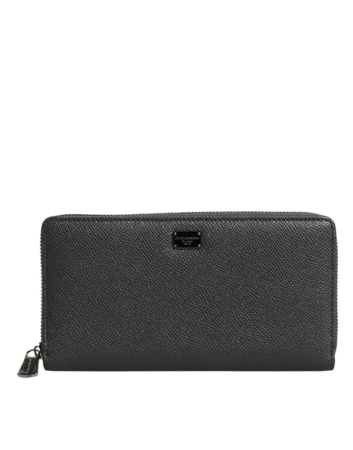 Dolce & Gabbana Dark Gray Leather DG Logo Zip Around Continental Wallet