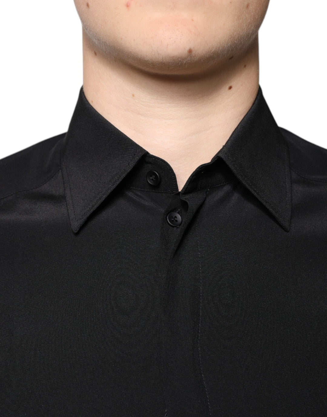 Dolce & Gabbana Black Silk Long Sleeves GOLD Dress Shirt