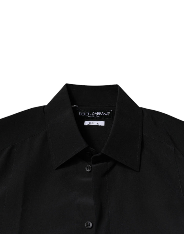 Dolce & Gabbana Black Silk Long Sleeves GOLD Dress Shirt