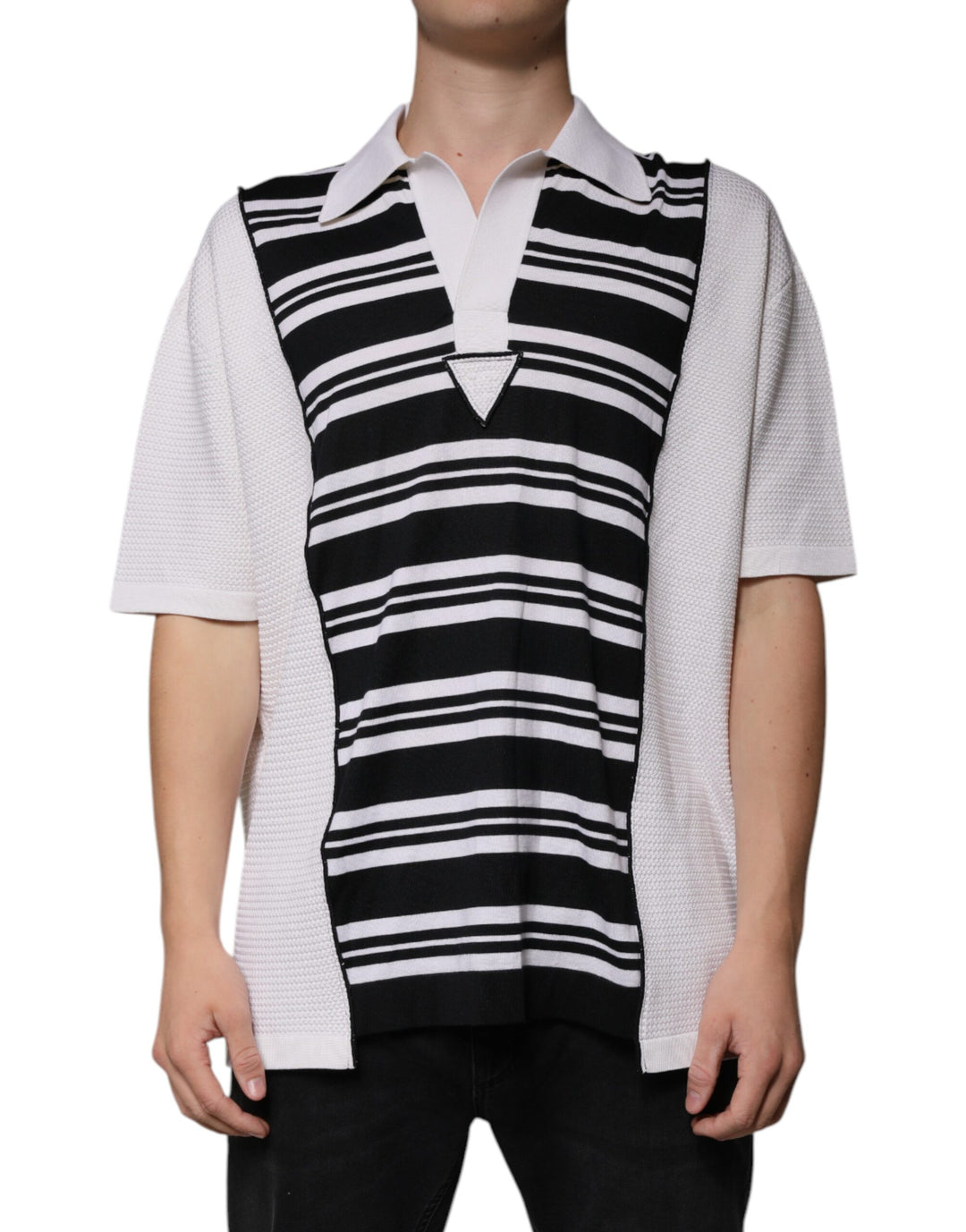 Dolce &amp; Gabbana Sample Sale Dolce &amp; Gabbana Black White Stripes Collared Polo T-shirt - | Designer outlet