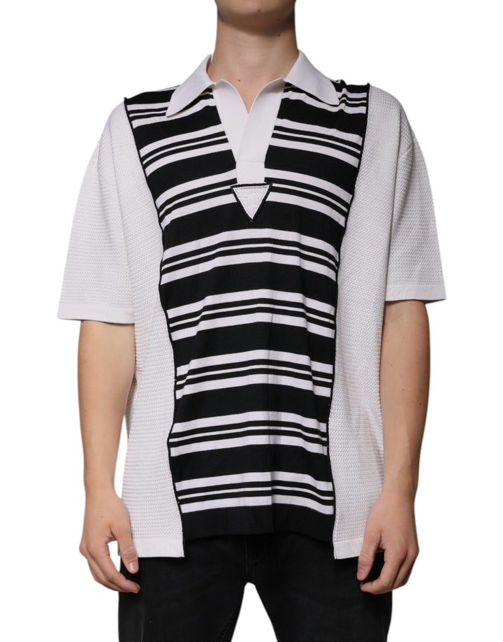 Dolce &amp; Gabbana Sample Sale Dolce &amp; Gabbana Black White Stripes Collared Polo T-shirt - | Designer outlet