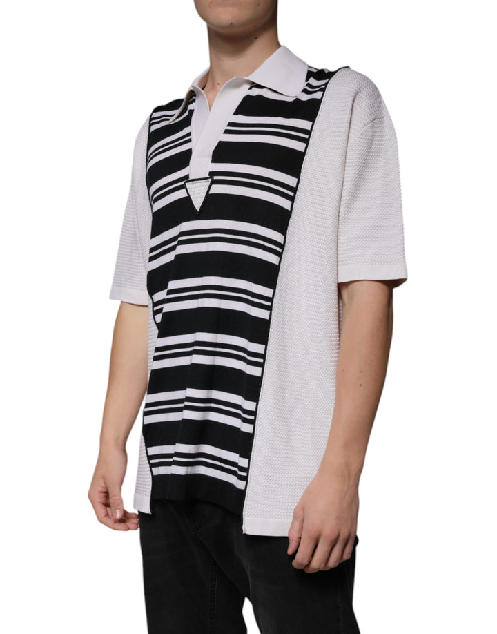 Dolce &amp; Gabbana Sample Sale Dolce &amp; Gabbana Black White Stripes Collared Polo T-shirt - | Designer outlet