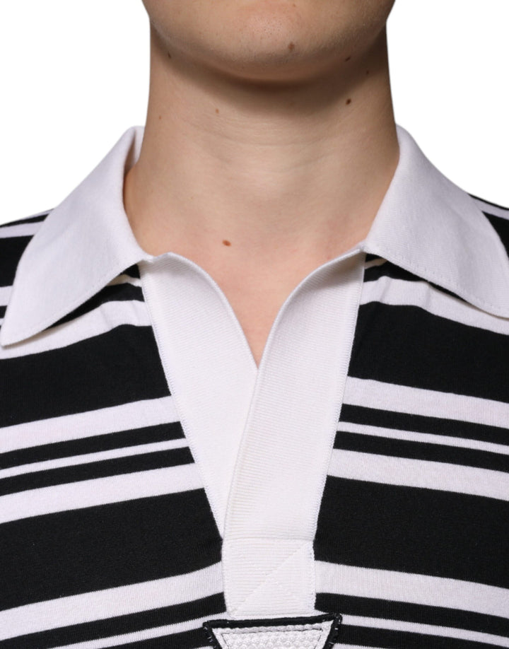Dolce &amp; Gabbana Sample Sale Dolce &amp; Gabbana Black White Stripes Collared Polo T-shirt - | Designer outlet