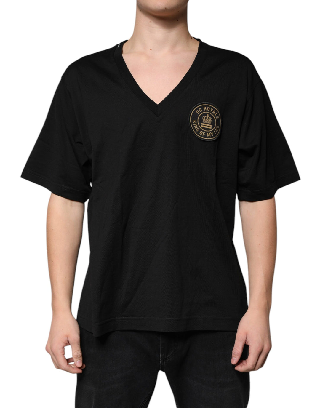 Dolce &amp; Gabbana Sample Sale Dolce &amp; Gabbana Black Cotton Logo Vneck Short Sleeve T-shirt - | Designer outlet