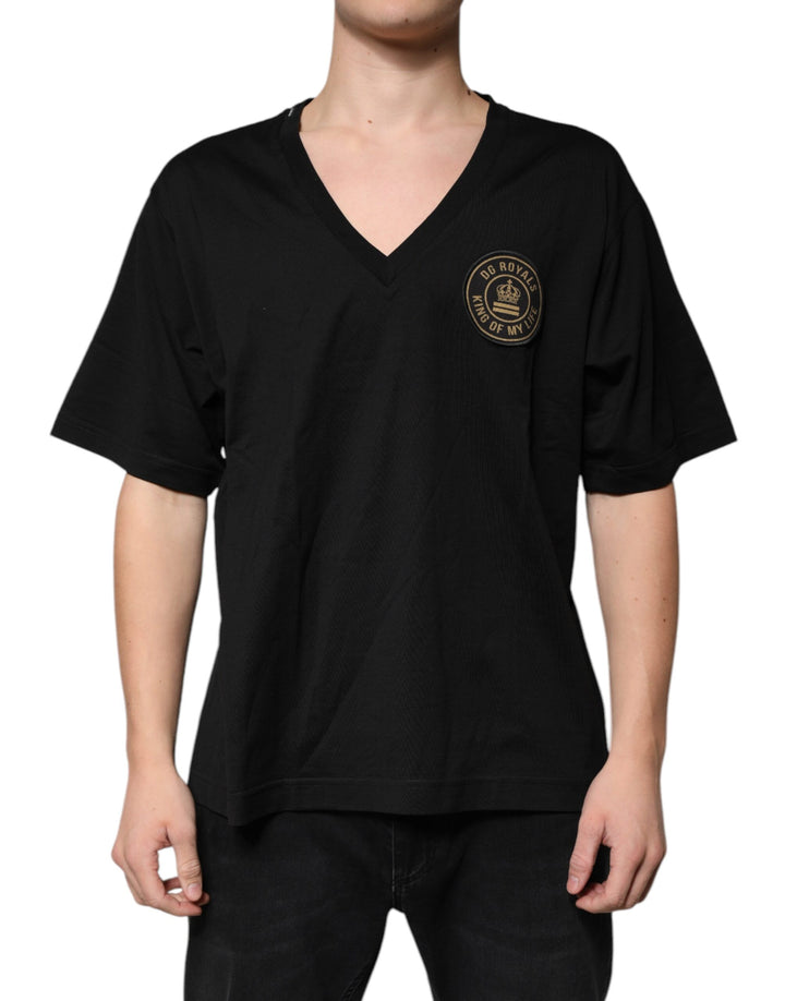 Dolce &amp; Gabbana Sample Sale Dolce &amp; Gabbana Black Cotton Logo Vneck Short Sleeve T-shirt - | Designer outlet