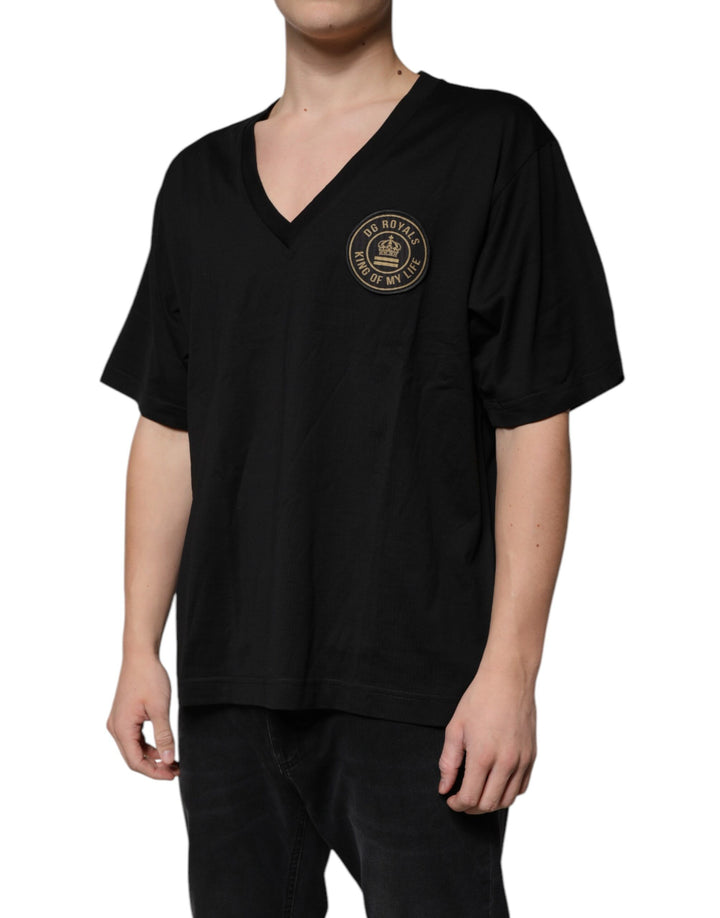 Dolce &amp; Gabbana Sample Sale Dolce &amp; Gabbana Black Cotton Logo Vneck Short Sleeve T-shirt - | Designer outlet