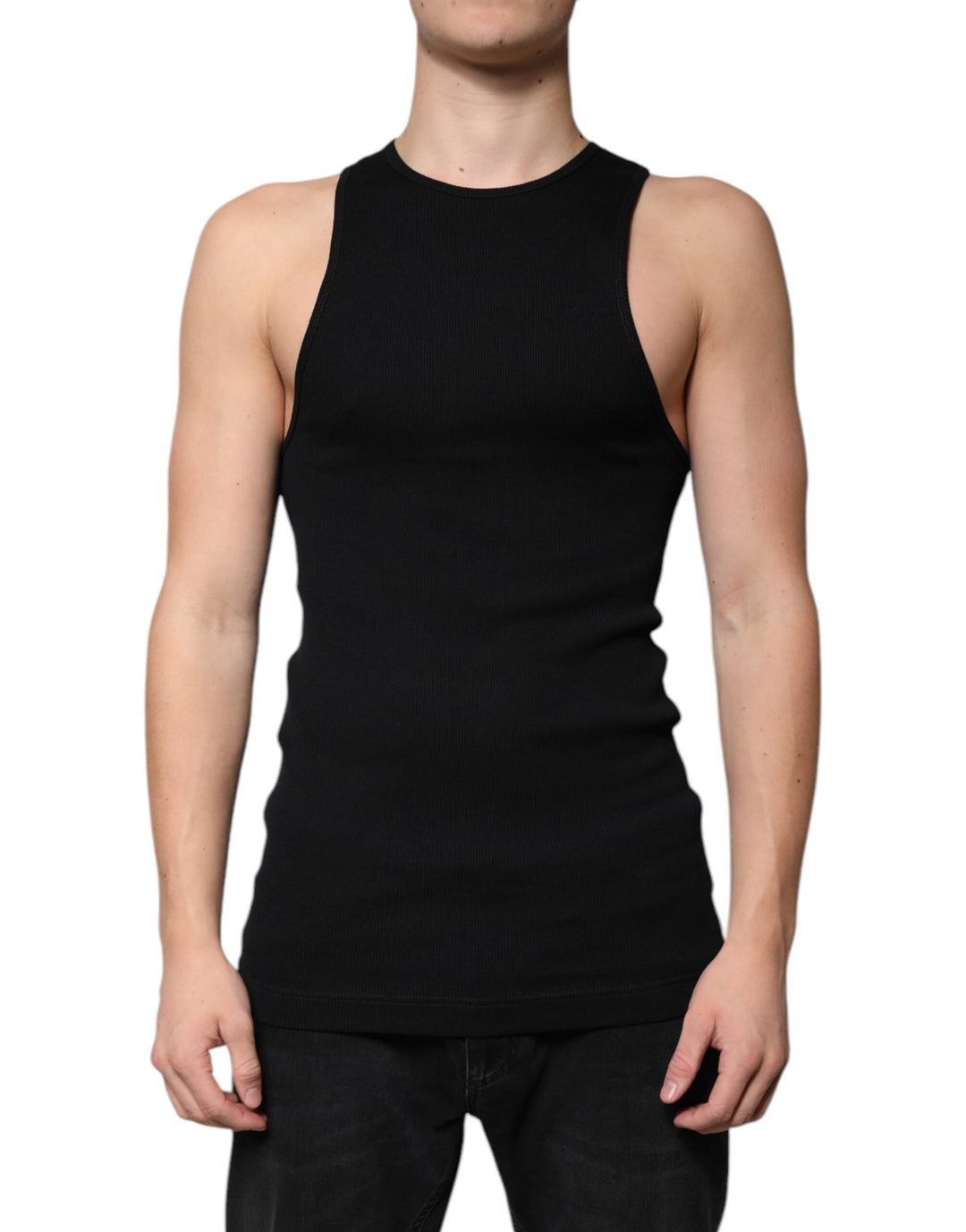 Dolce &amp; Gabbana Black Cotton Sleeveless Round Neck Tank T-shirt by Dolce &amp; Gabbana outlet now on sale