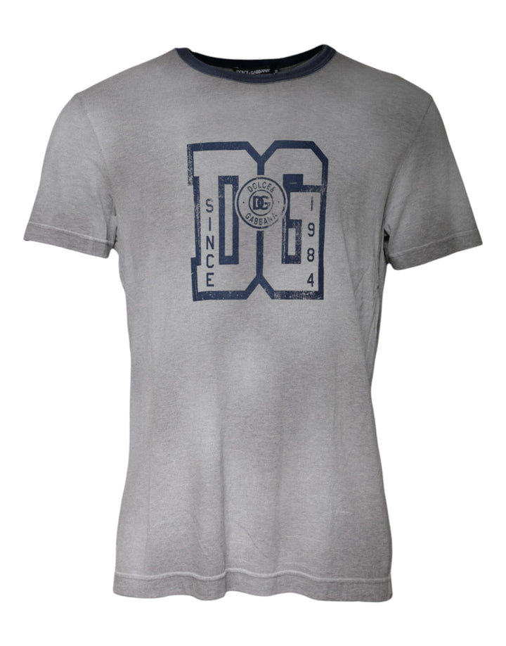 Dolce &amp; Gabbana Gray Logo Print Cotton Crew Neck T-shirt by Dolce &amp; Gabbana outlet now on sale