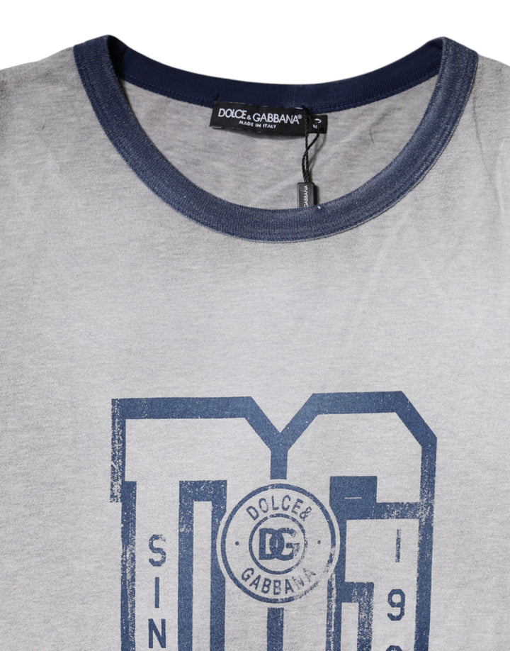 Dolce &amp; Gabbana Gray Logo Print Cotton Crew Neck T-shirt by Dolce &amp; Gabbana outlet now on sale