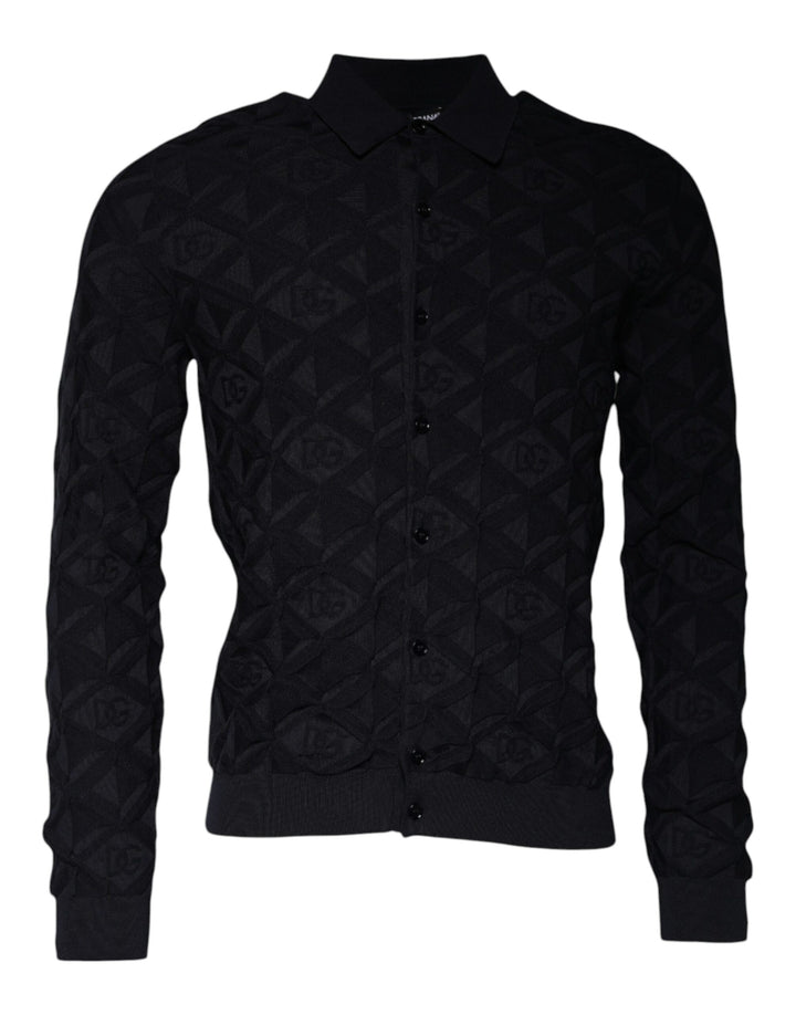 Dolce &amp; Gabbana Black Silk Crew Neck Men Cardigan Sweater by Dolce &amp; Gabbana outlet now on sale