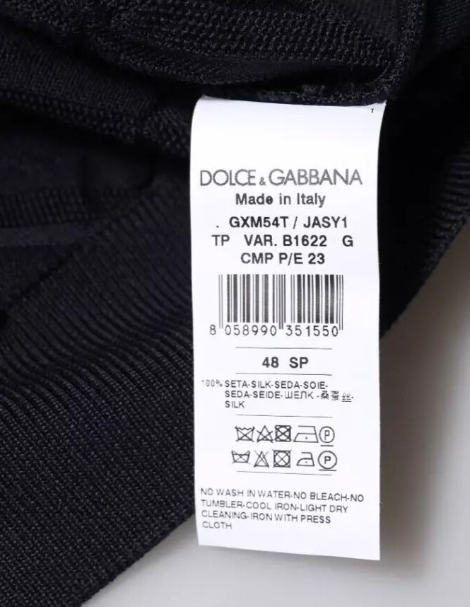 Dolce &amp; Gabbana Black Silk Crew Neck Men Cardigan Sweater by Dolce &amp; Gabbana outlet now on sale