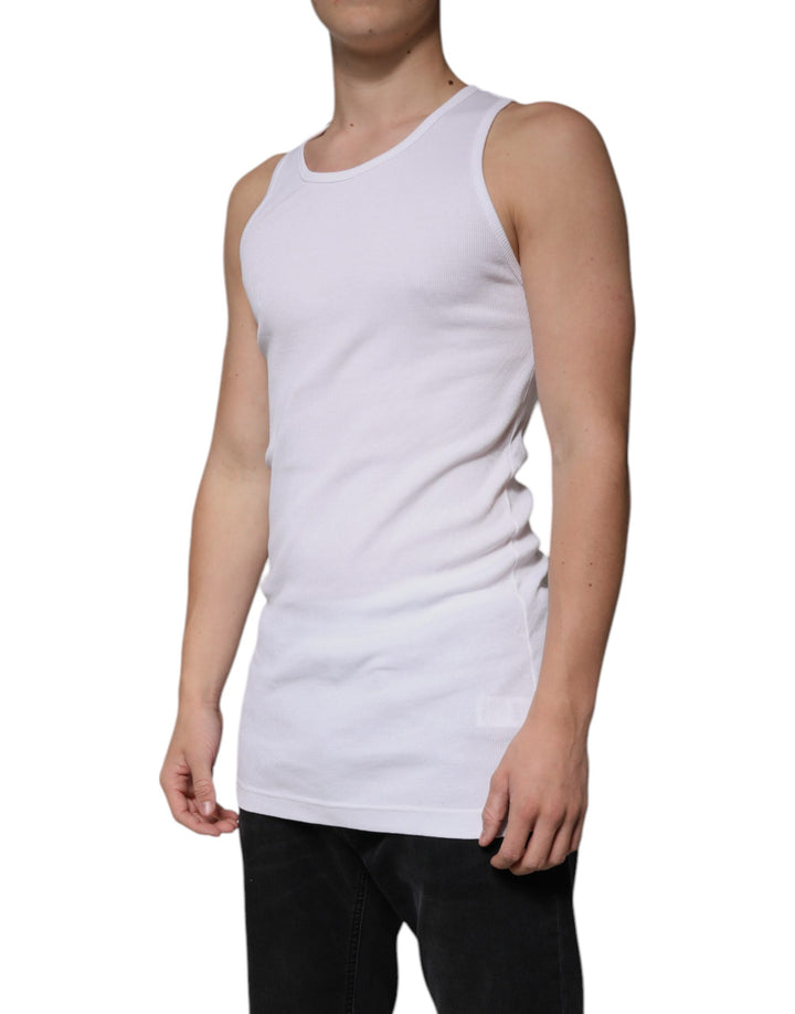Dolce &amp; Gabbana White Cotton Sleeveless Round Neck Tank T-shirt by Dolce &amp; Gabbana outlet now on sale