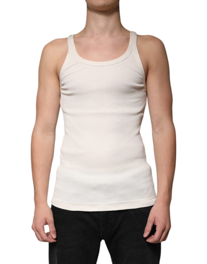 Dolce &amp; Gabbana Off White Cotton Sleeveless Round Neck Tank T-shirt by Dolce &amp; Gabbana outlet now on sale