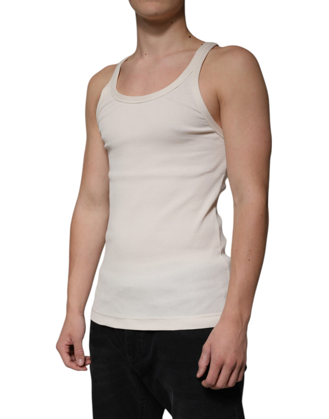 Dolce &amp; Gabbana Off White Cotton Sleeveless Round Neck Tank T-shirt by Dolce &amp; Gabbana outlet now on sale