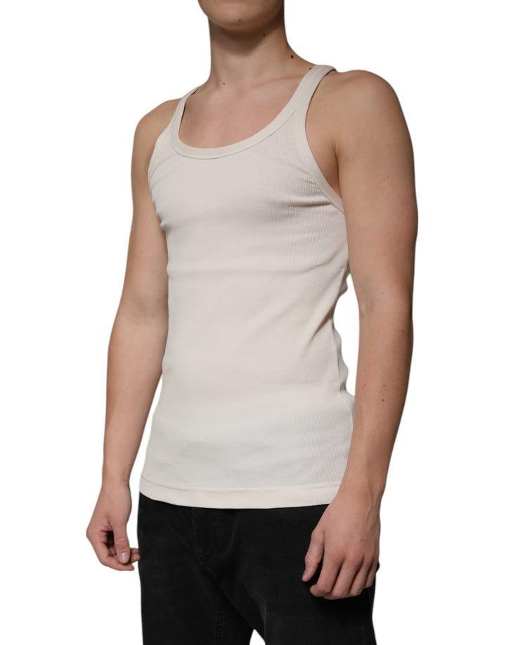 Dolce &amp; Gabbana Off White Cotton Sleeveless Round Neck Tank T-shirt by Dolce &amp; Gabbana outlet now on sale