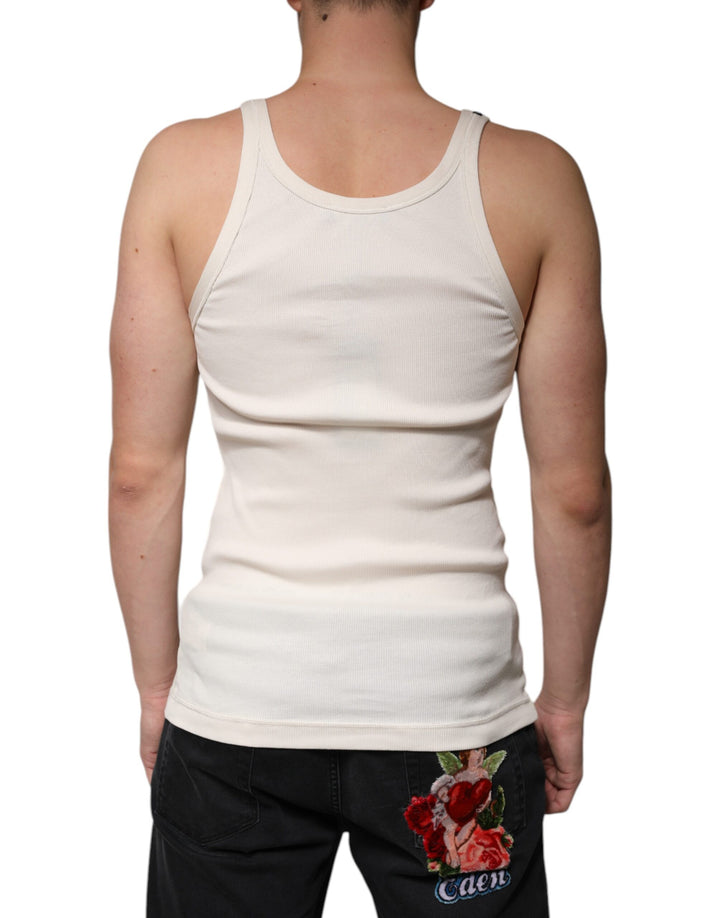 Dolce &amp; Gabbana Off White Cotton Sleeveless Round Neck Tank T-shirt by Dolce &amp; Gabbana outlet now on sale