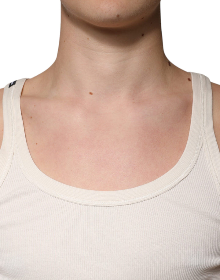 Dolce &amp; Gabbana Off White Cotton Sleeveless Round Neck Tank T-shirt by Dolce &amp; Gabbana outlet now on sale