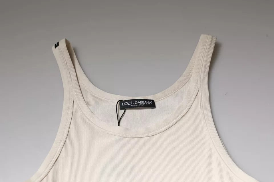 Dolce &amp; Gabbana Off White Cotton Sleeveless Round Neck Tank T-shirt by Dolce &amp; Gabbana outlet now on sale