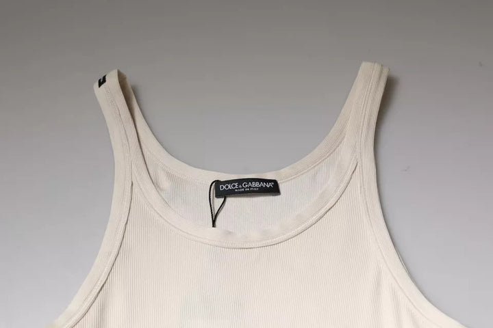 Dolce &amp; Gabbana Off White Cotton Sleeveless Round Neck Tank T-shirt by Dolce &amp; Gabbana outlet now on sale