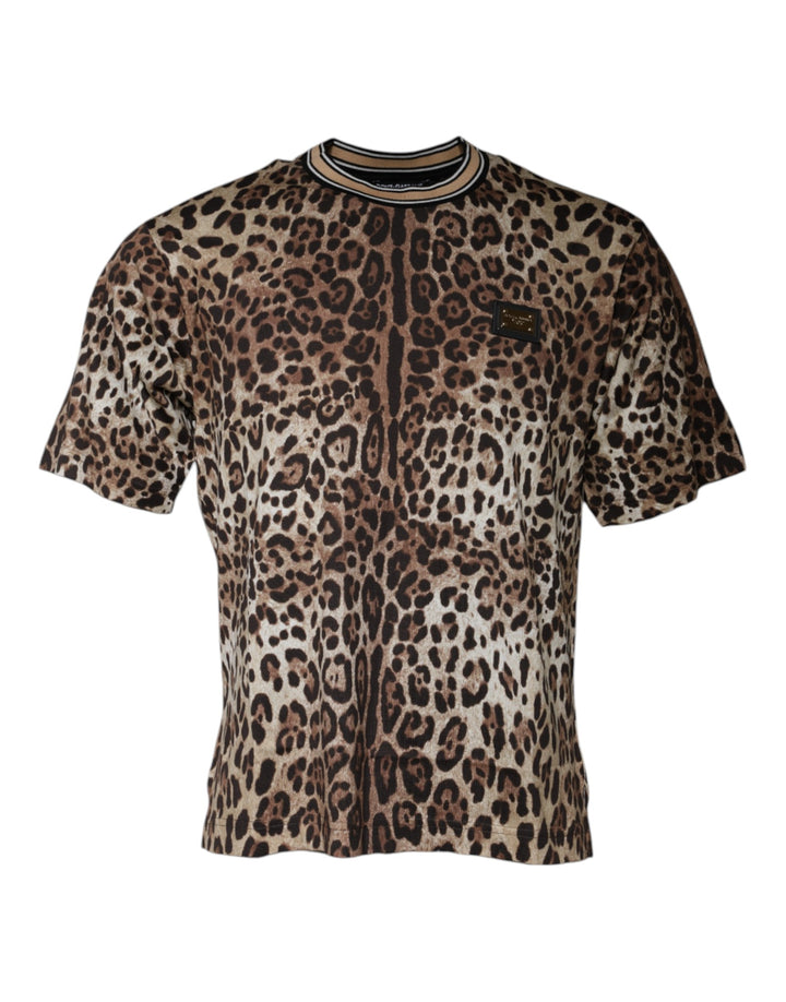 Dolce &amp; Gabbana Sample Sale Dolce &amp; Gabbana Brown Leopard Crew Neck Short Sleeve T-shirt - | Designer outlet