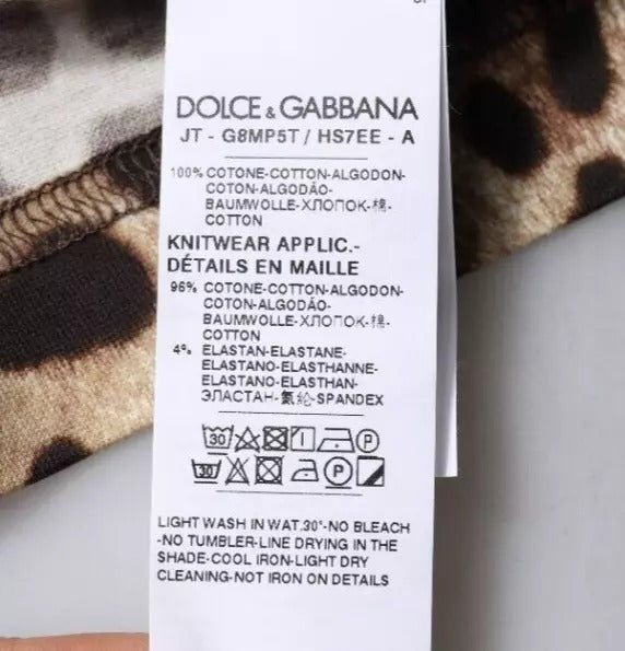 Dolce &amp; Gabbana Sample Sale Dolce &amp; Gabbana Brown Leopard Crew Neck Short Sleeve T-shirt - | Designer outlet