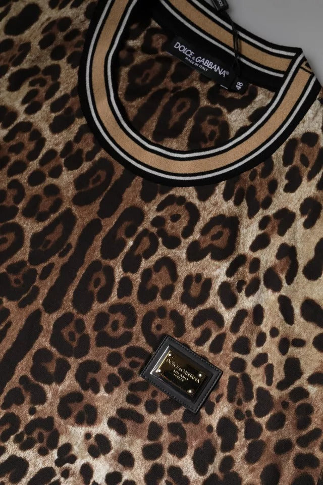 Dolce &amp; Gabbana Sample Sale Dolce &amp; Gabbana Brown Leopard Crew Neck Short Sleeve T-shirt - | Designer outlet