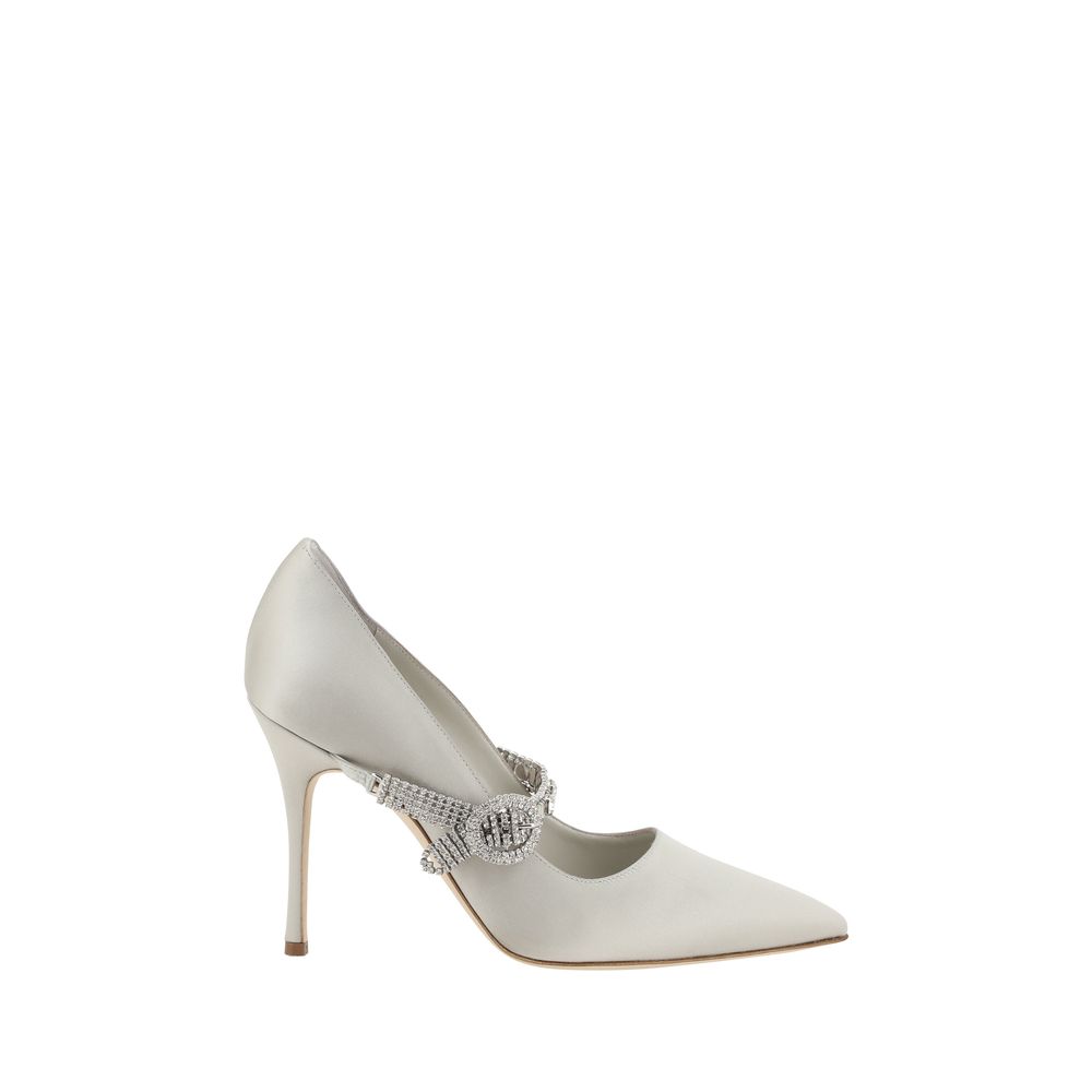 【MANOLO BLAHNIK】Hamedi Pumps GREY Hangisi 90 embellished satin pumps in grey - Manolo Blahnik