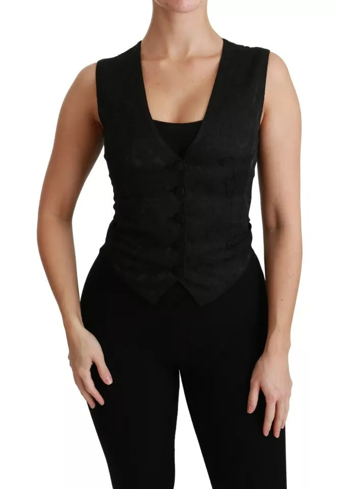 Dolce &amp; Gabbana Sample Sale Dolce &amp; Gabbana Black Lace Waistcoat Slim Vest Silk Top - | Designer outlet