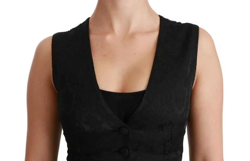Dolce &amp; Gabbana Sample Sale Dolce &amp; Gabbana Black Lace Waistcoat Slim Vest Silk Top - | Designer outlet