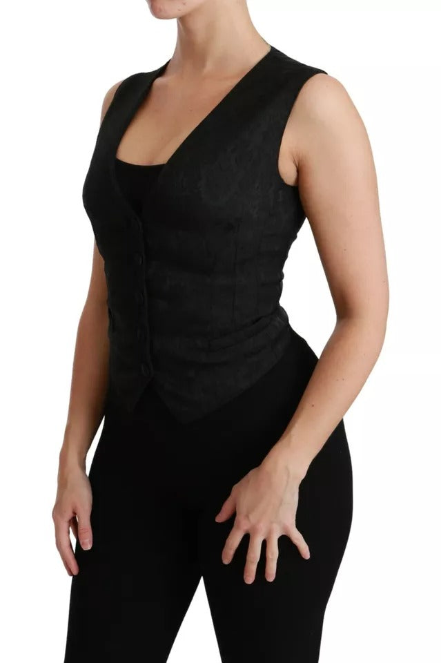 Dolce &amp; Gabbana Sample Sale Dolce &amp; Gabbana Black Lace Waistcoat Slim Vest Silk Top - | Designer outlet
