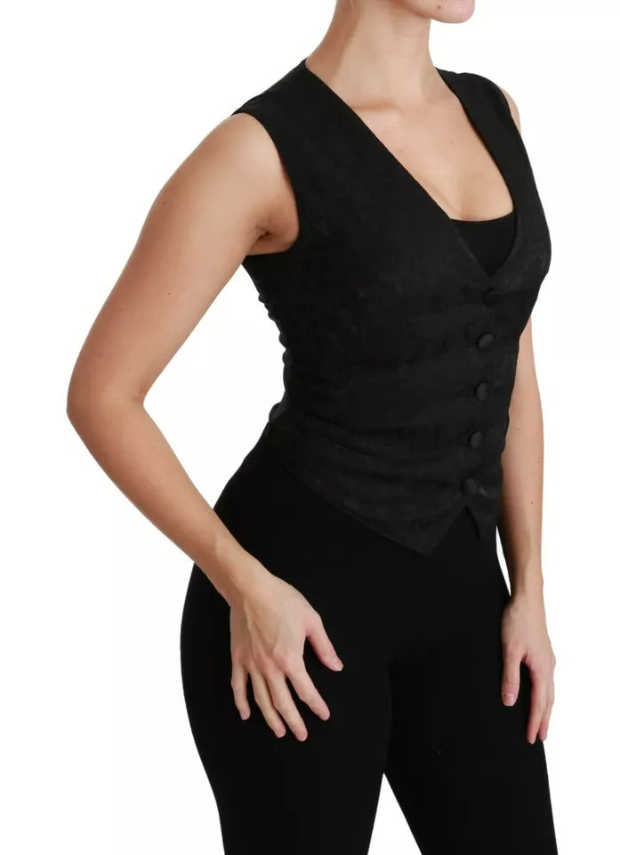 Dolce &amp; Gabbana Sample Sale Dolce &amp; Gabbana Black Lace Waistcoat Slim Vest Silk Top - | Designer outlet