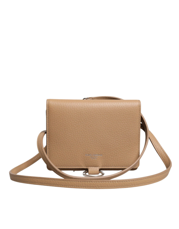 Dolce & Gabbana Beige Calf Leather Bifold Crossbody Sling Wallet