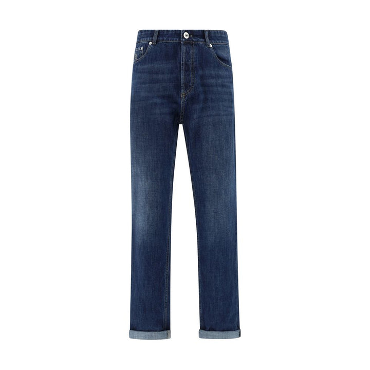 Brunello Cucinelli Blue Cotton Straight-Leg Jeans by Brunello Cucinelli outlet now on sale
