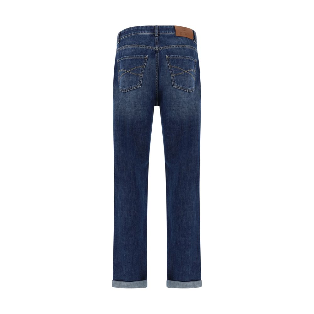 Brunello Cucinelli Blue Cotton Straight-Leg Jeans by Brunello Cucinelli outlet now on sale