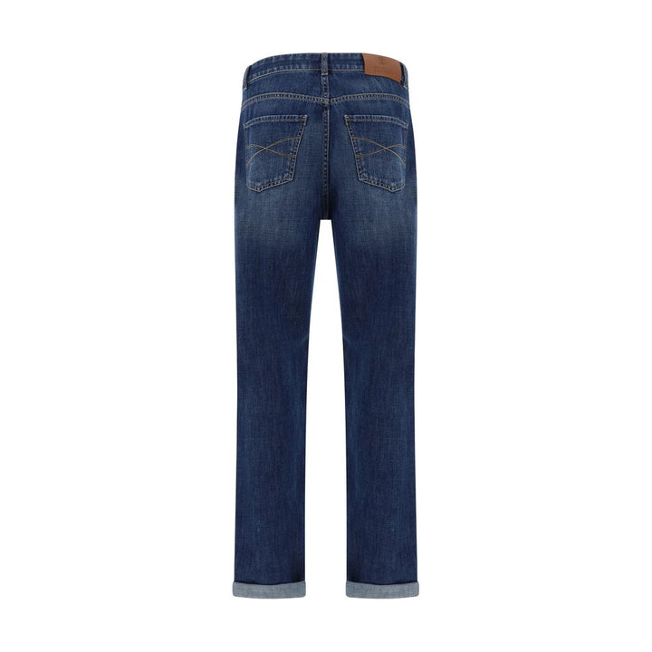Brunello Cucinelli Blue Cotton Straight-Leg Jeans by Brunello Cucinelli outlet now on sale