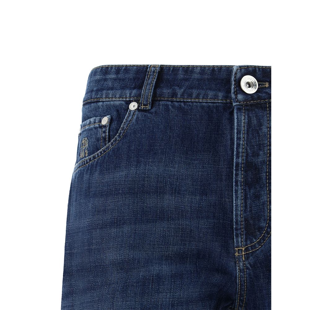 Brunello Cucinelli Blue Cotton Straight-Leg Jeans by Brunello Cucinelli outlet now on sale