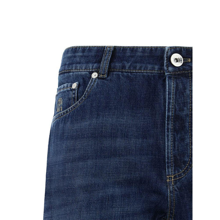 Brunello Cucinelli Blue Cotton Straight-Leg Jeans by Brunello Cucinelli outlet now on sale