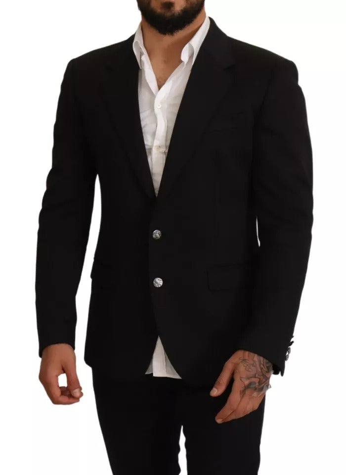 Dolce & Gabbana Black Cotton Slim Fit Coat Jacket Blazer