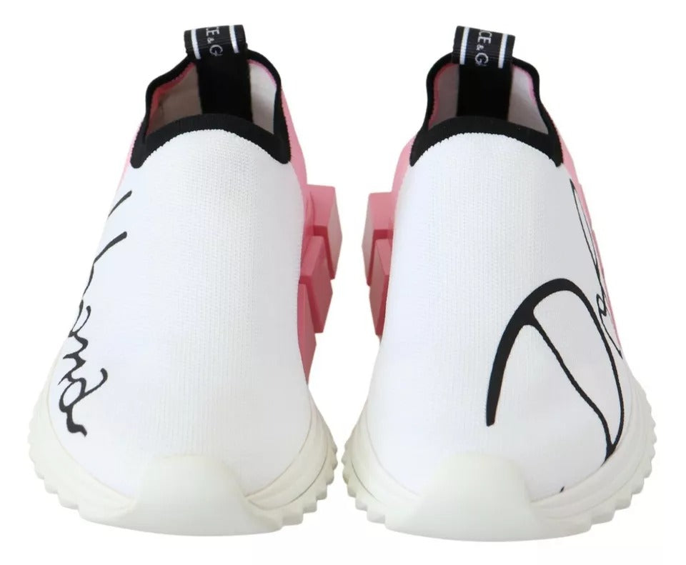 Dolce & Gabbana Pink White Logo Sorrento Sneakers Shoes