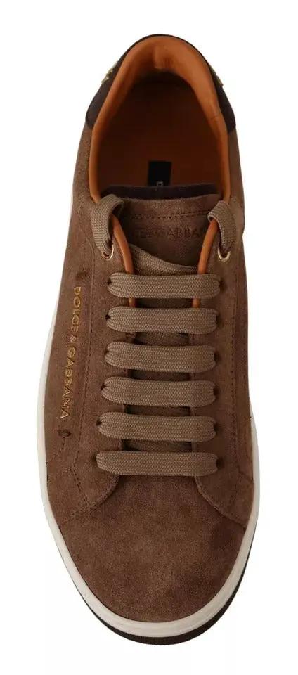 Dolce &amp; Gabbana Brown Suede Logo Low Top Sneakers Men Shoes