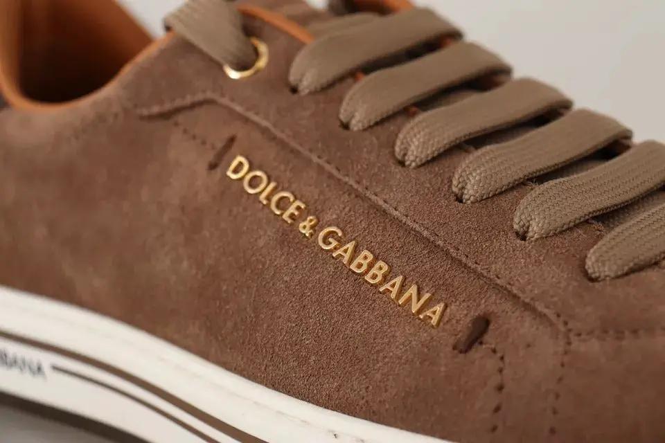Dolce &amp; Gabbana Brown Suede Logo Low Top Sneakers Men Shoes