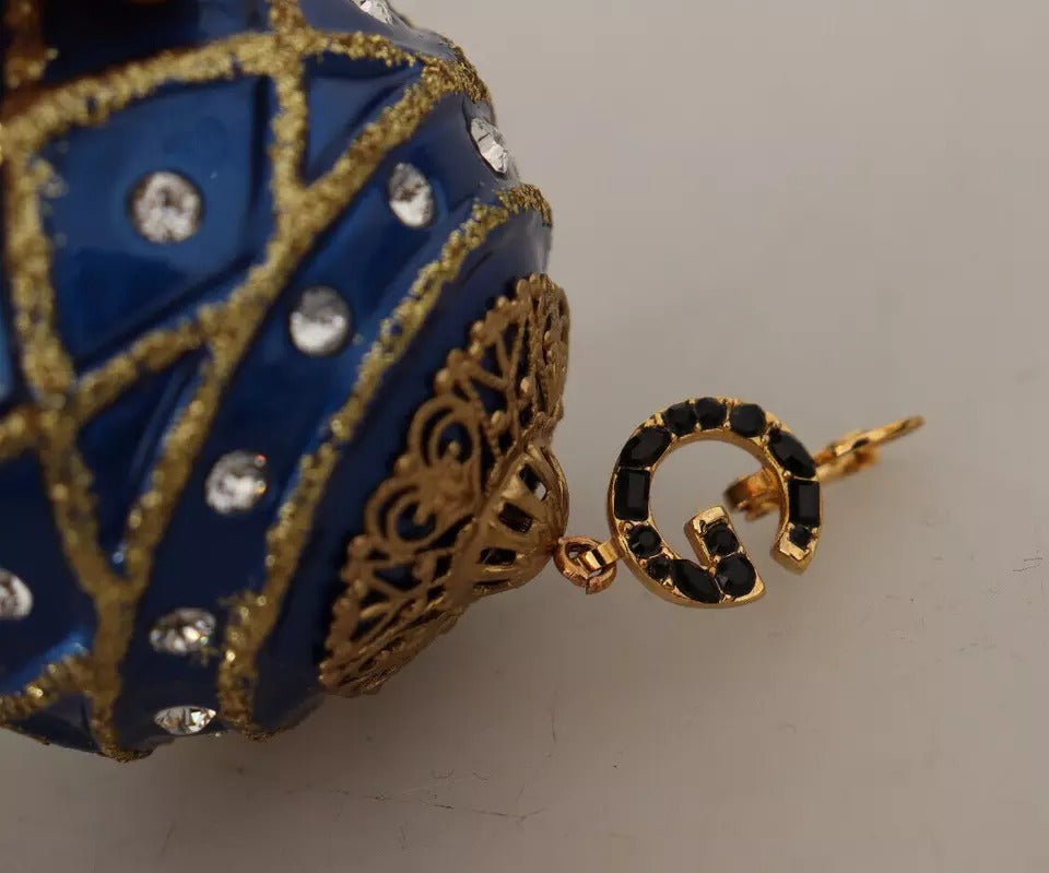 Dolce & Gabbana Gold Brass Blue Christmas Ball Crystal Hook Jewelry Earrings